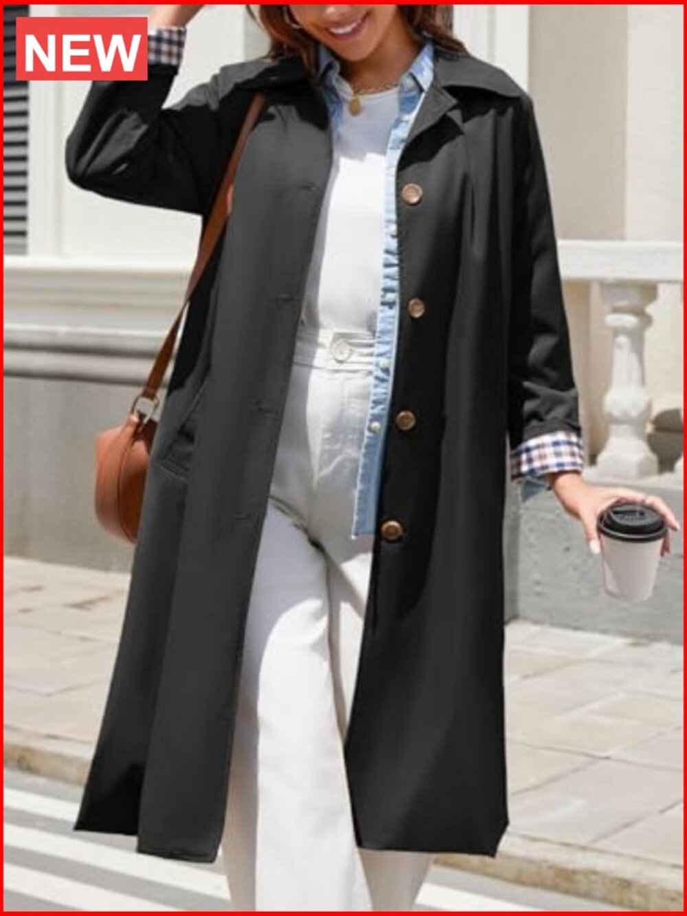 Long Trench Coat Single Breasted Oversized Windproof Overcoat - Picture 6 of 7
